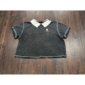 Social Collision Shirt Womens Medium Black White Skull Collar Gothic Crop Top